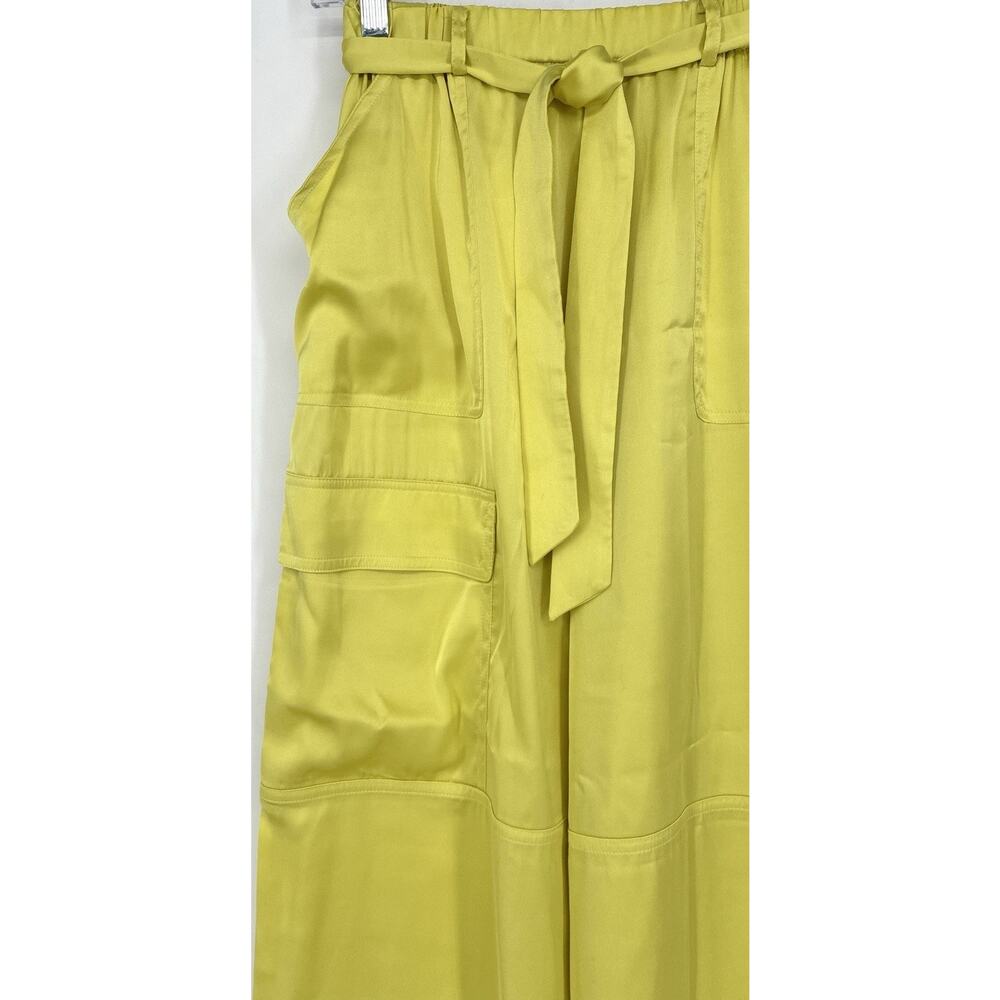 New Hutch Anthro Satin Chartreuse High Belted Wide Culotte Utility Flap Pkt S - Picture 3 of 11